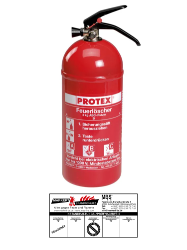 Protex Feuerlöscher PDE 2 GA Auto, 2kg, Manometer mit Kfz-Halterung u. Plakette